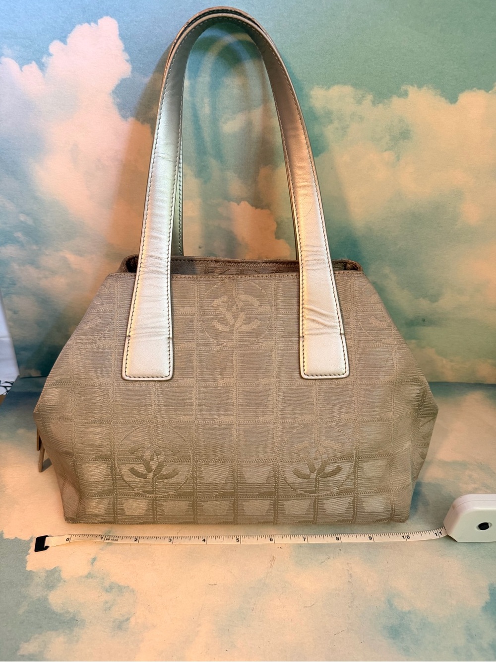 CHANEL gray Jacquard Satchel with silver Top Handles